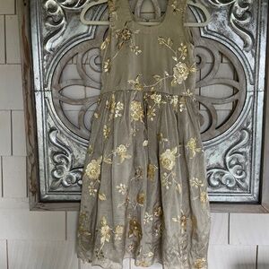 No brand beige and gold party dress - fits 11-13 years old